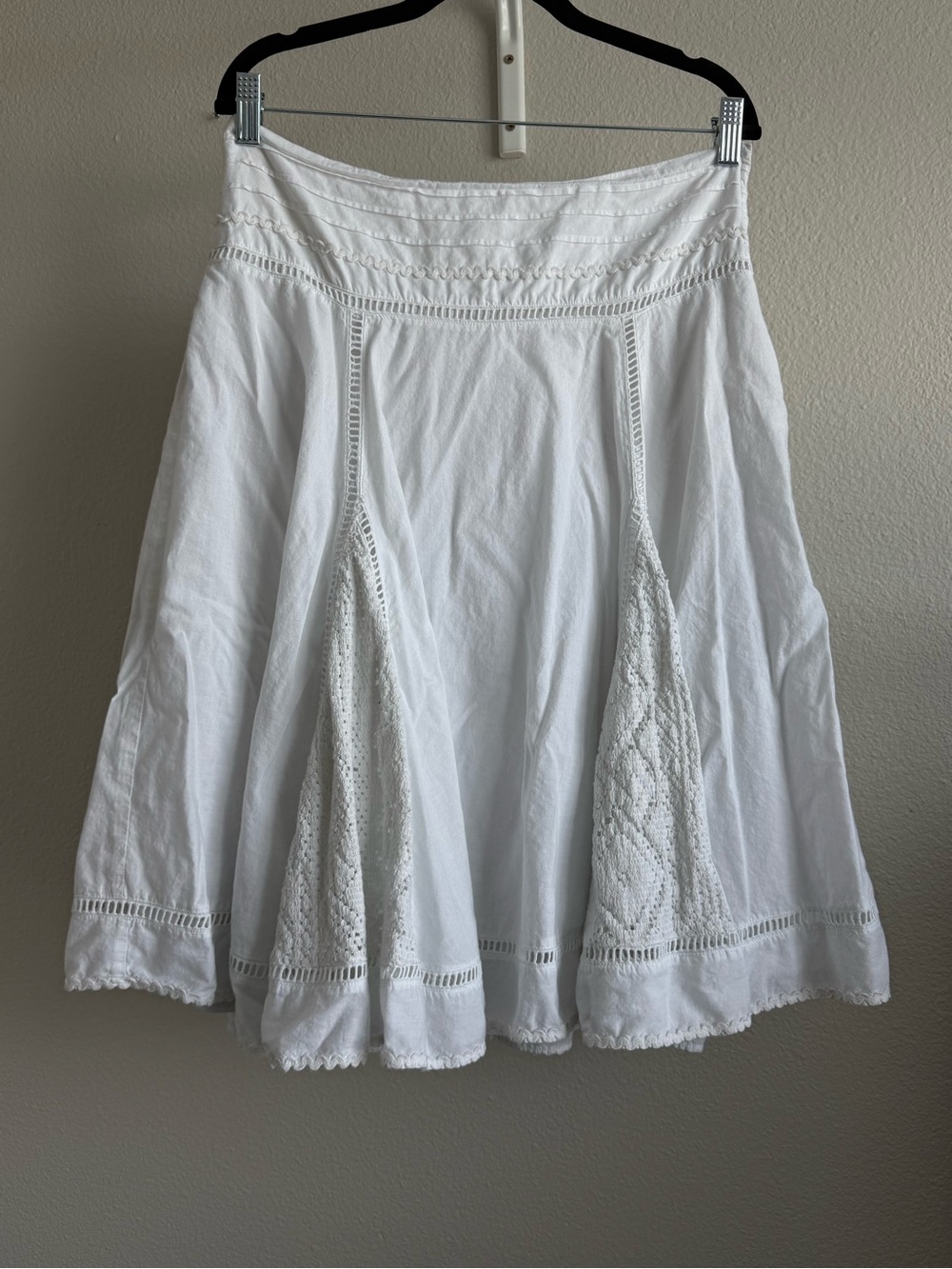 Candie's White Cotton Crochet Lace Trim Midi A-Line Skirt Medium Cottagecore